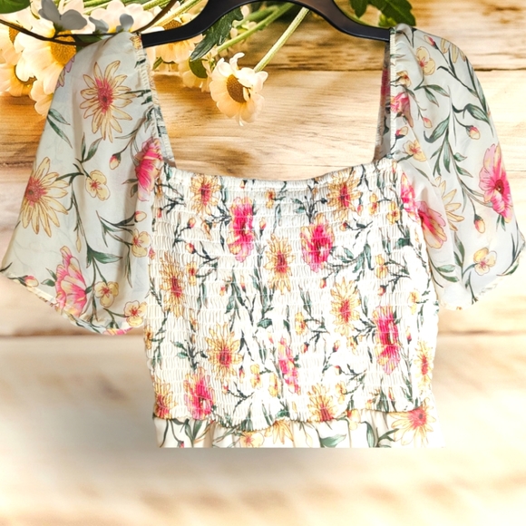 As U Wish Floral High-low Maxi Skirt Dress. Elastic top, simi-sheer with lining - Picture 2 of 7